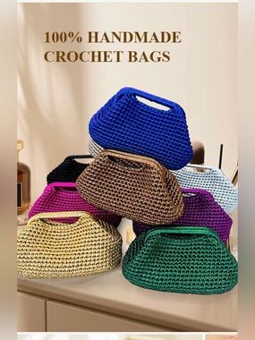 Handmade Gold  crochet/Woven Handbag for Women - Stylish Evening Clutch